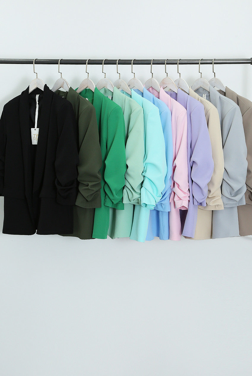 Open Blazer with Ruched Sleeves