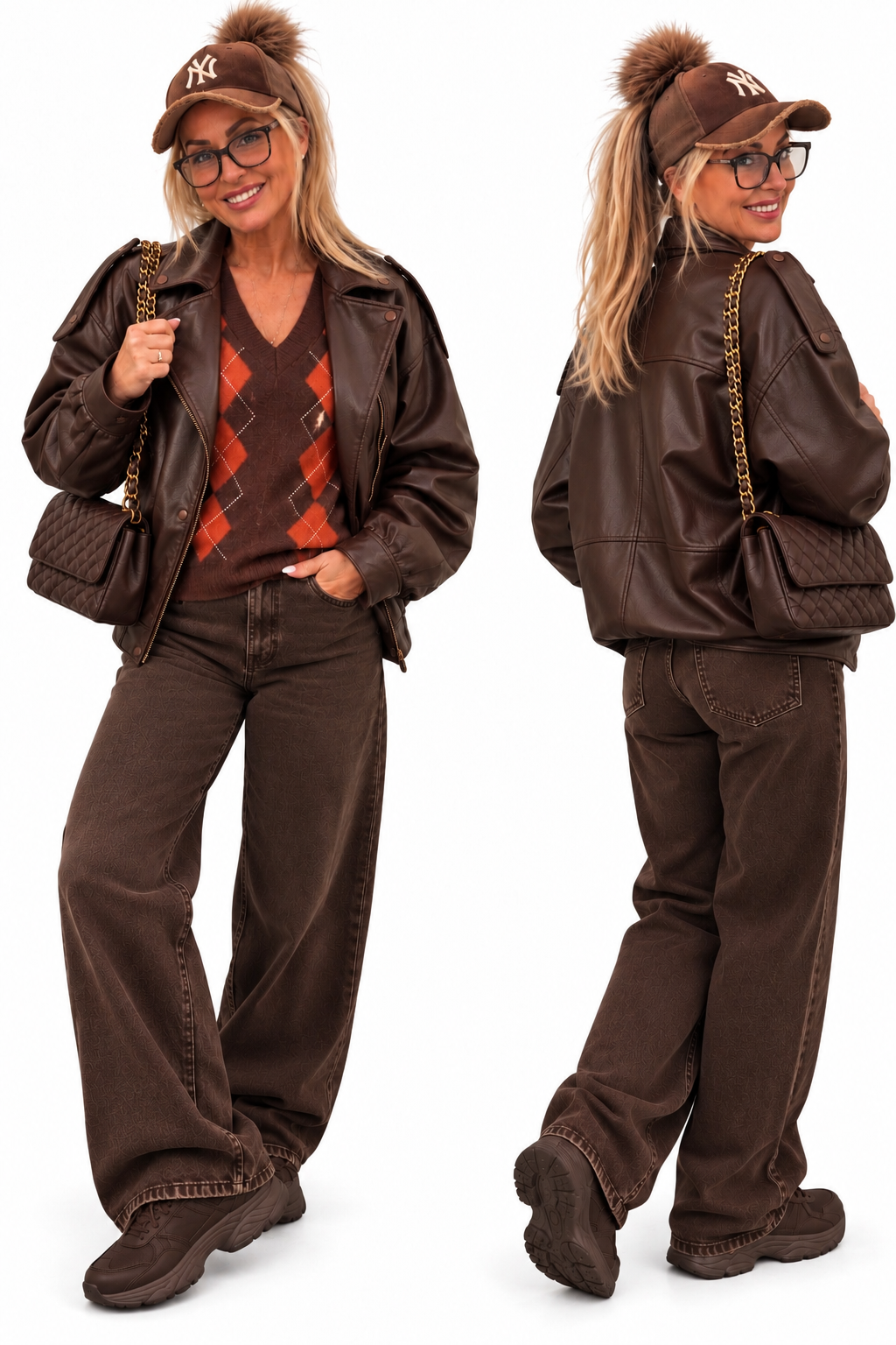 Brown Oversized Faux Leather Jacket