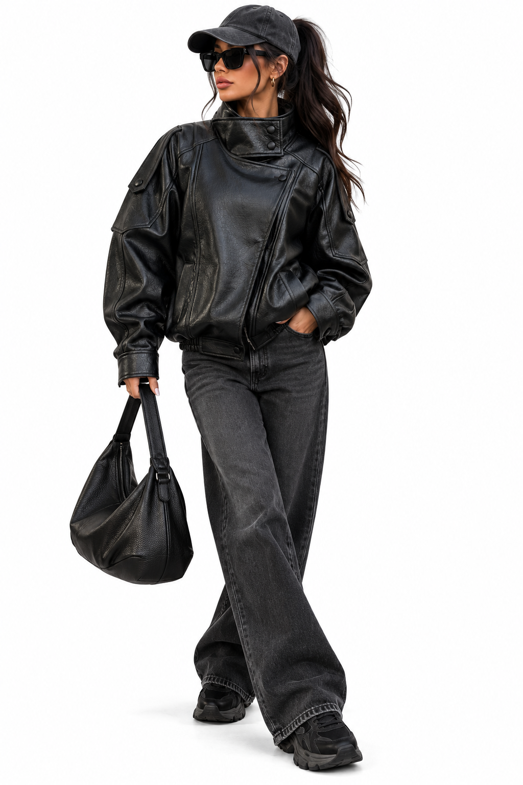 Black Oversized Faux Leather Jacket