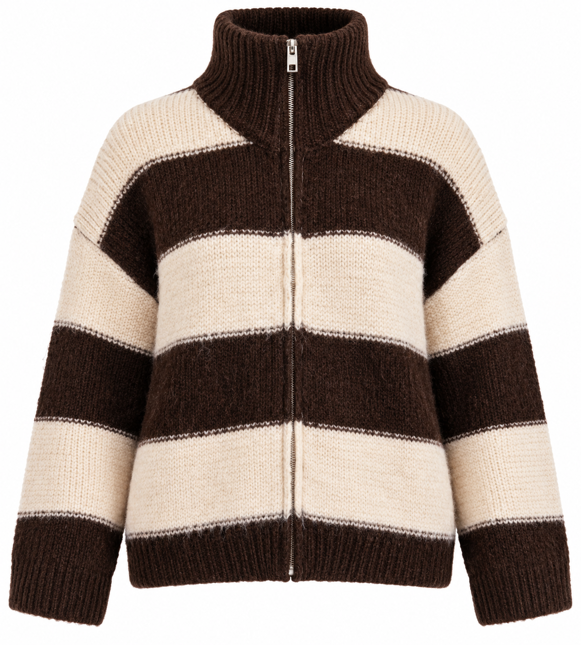 Chocolate Brown & Cream Striped Zip-Up Jumper