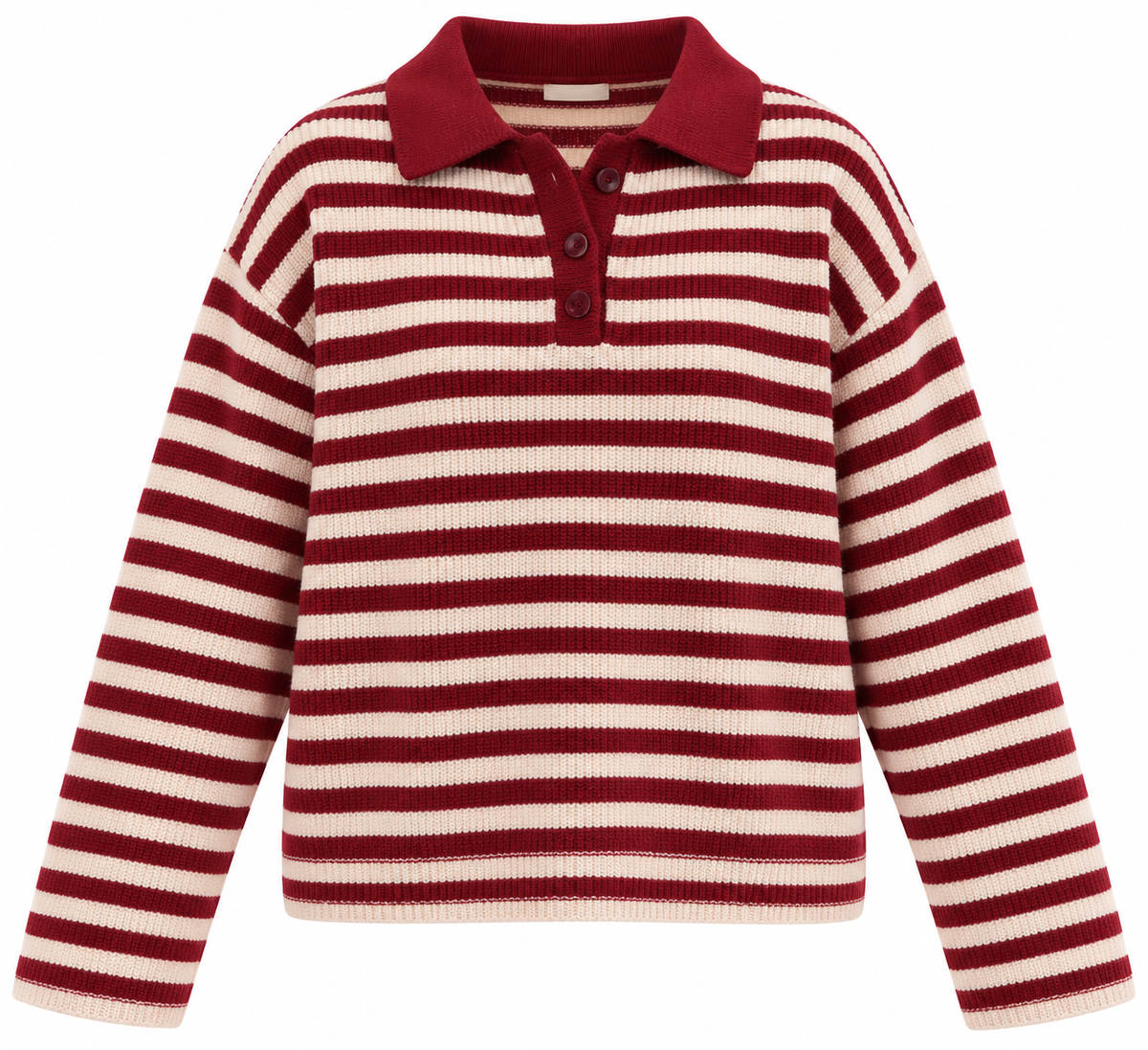 Burgundy & Cream Striped Collared Jumper