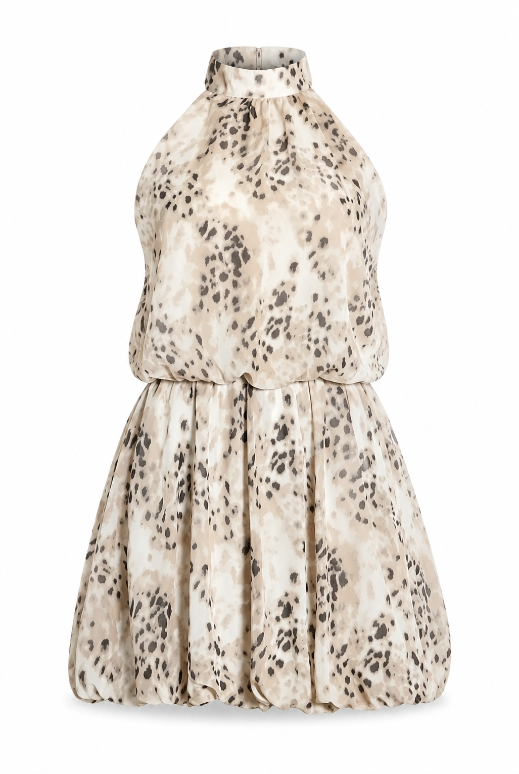 Grey Animal Print Halter Neck Dress