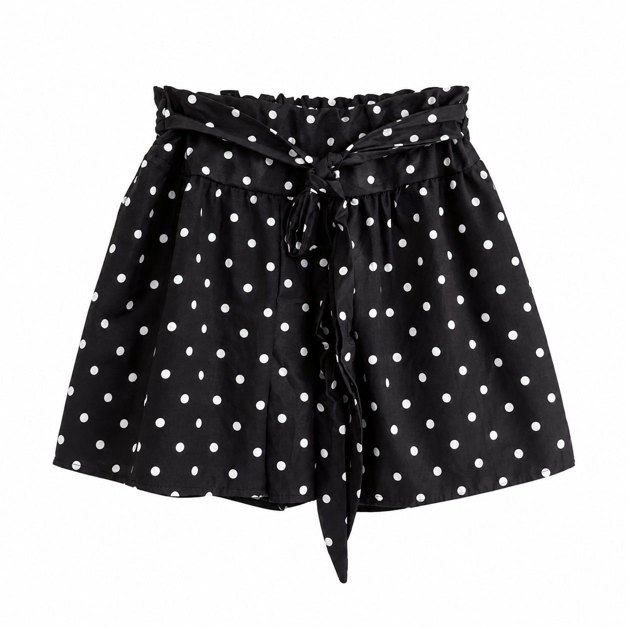 White and Black Polka Dot Satin Shorts