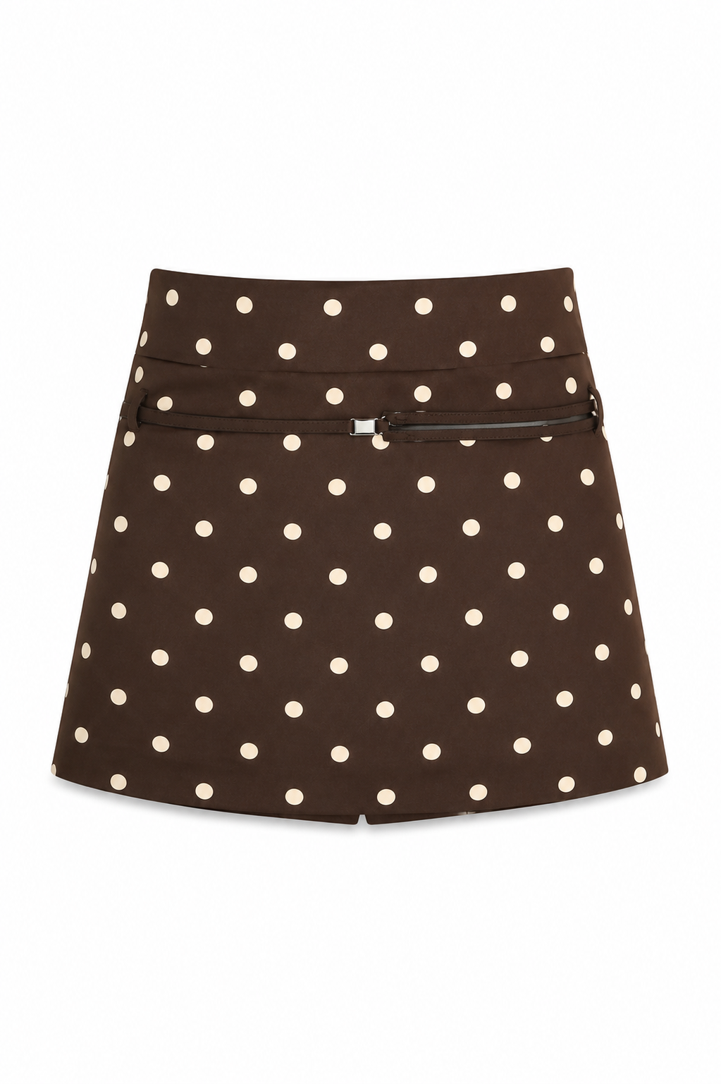 Brown Polka Dot Mini Skort with Belt