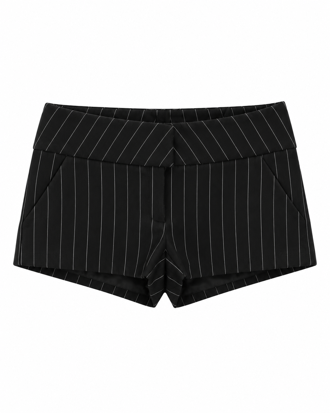 Brown Low Rise Pinstripe Tailored Mini Shorts