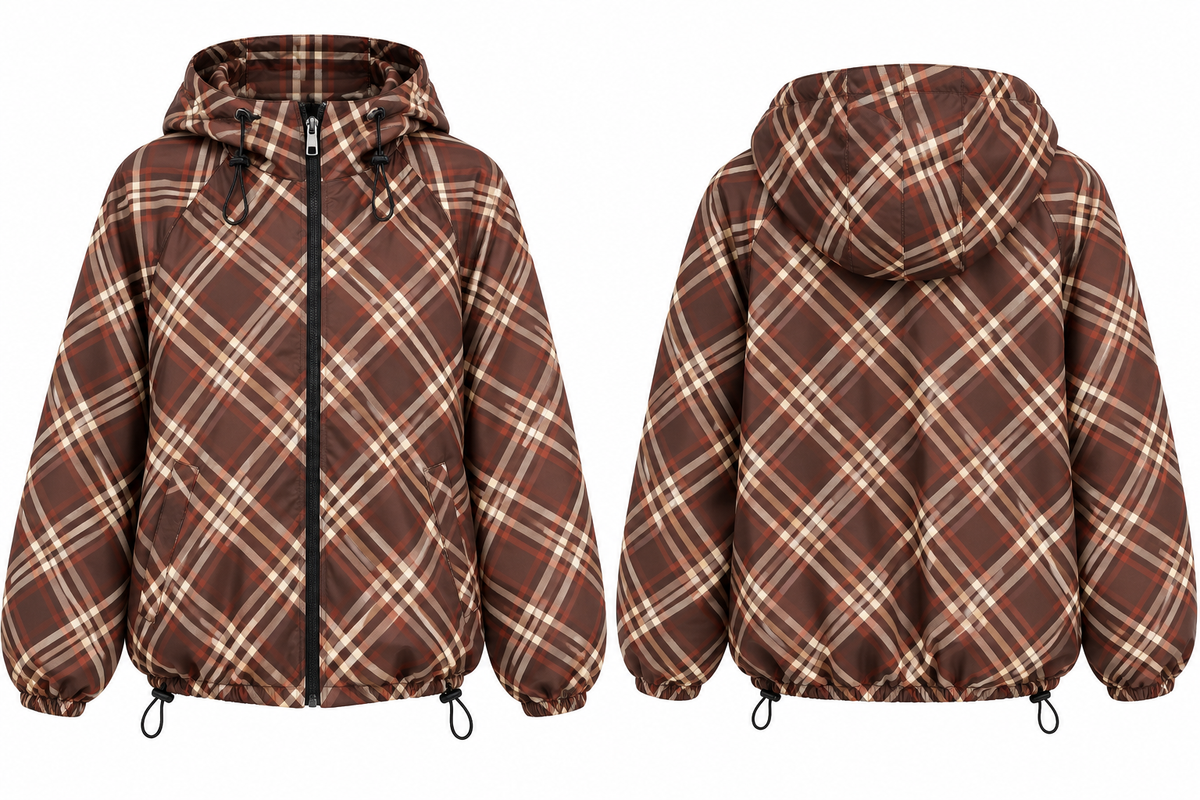Brown Plaid Check Hooded Jacket