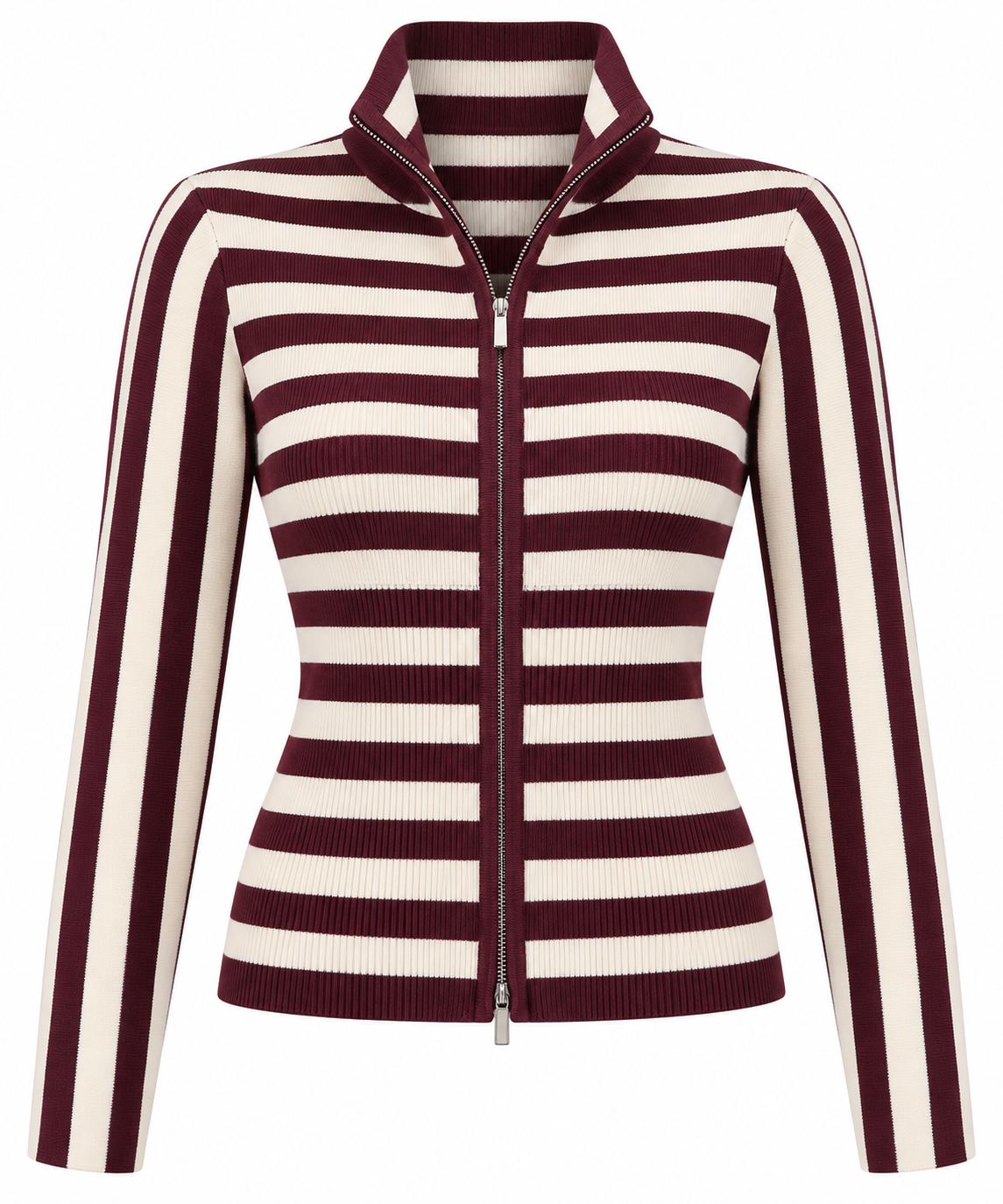 Brown Fitted Striped Full Zip Cardigan