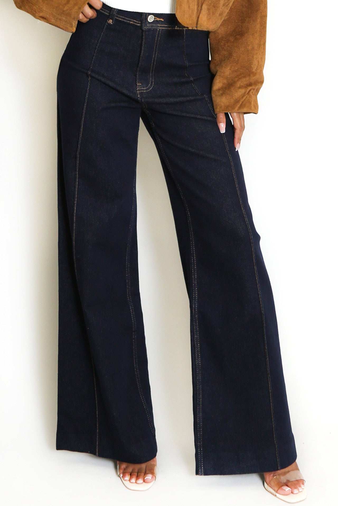 Front Seam Wide Leg Black Jeans