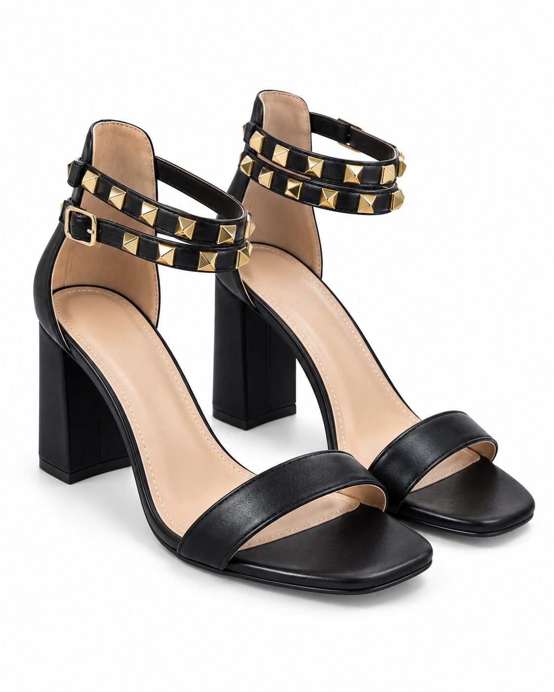 Black Studded Block Heel Sandals