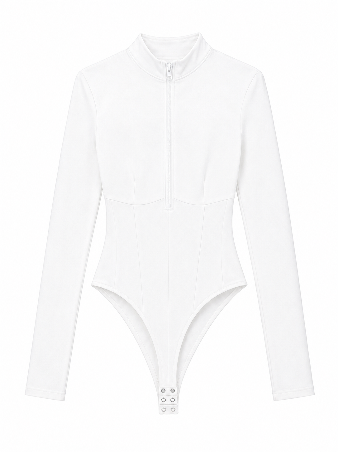 White Zip Up Long Sleeve Bodysuit