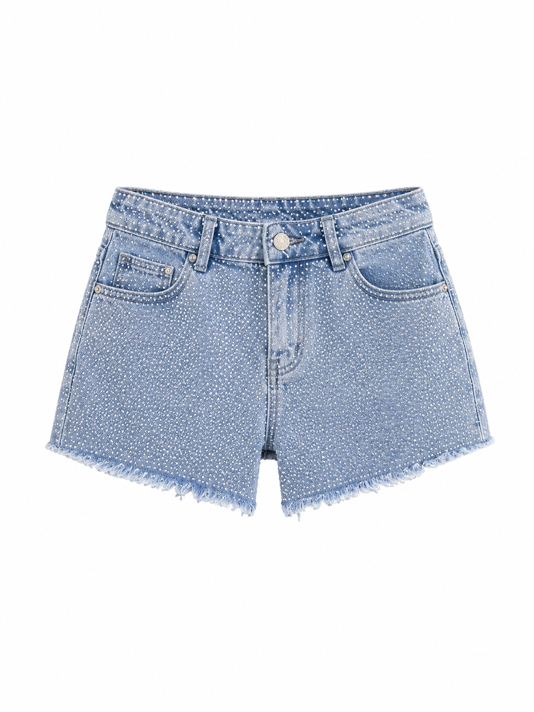 Diamante Unfinished Hem Denim Shorts