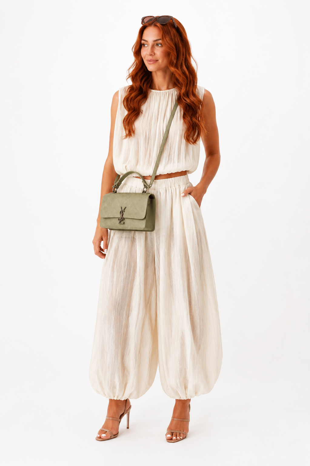 Balloon Hem sleeveless top And Trouser Set