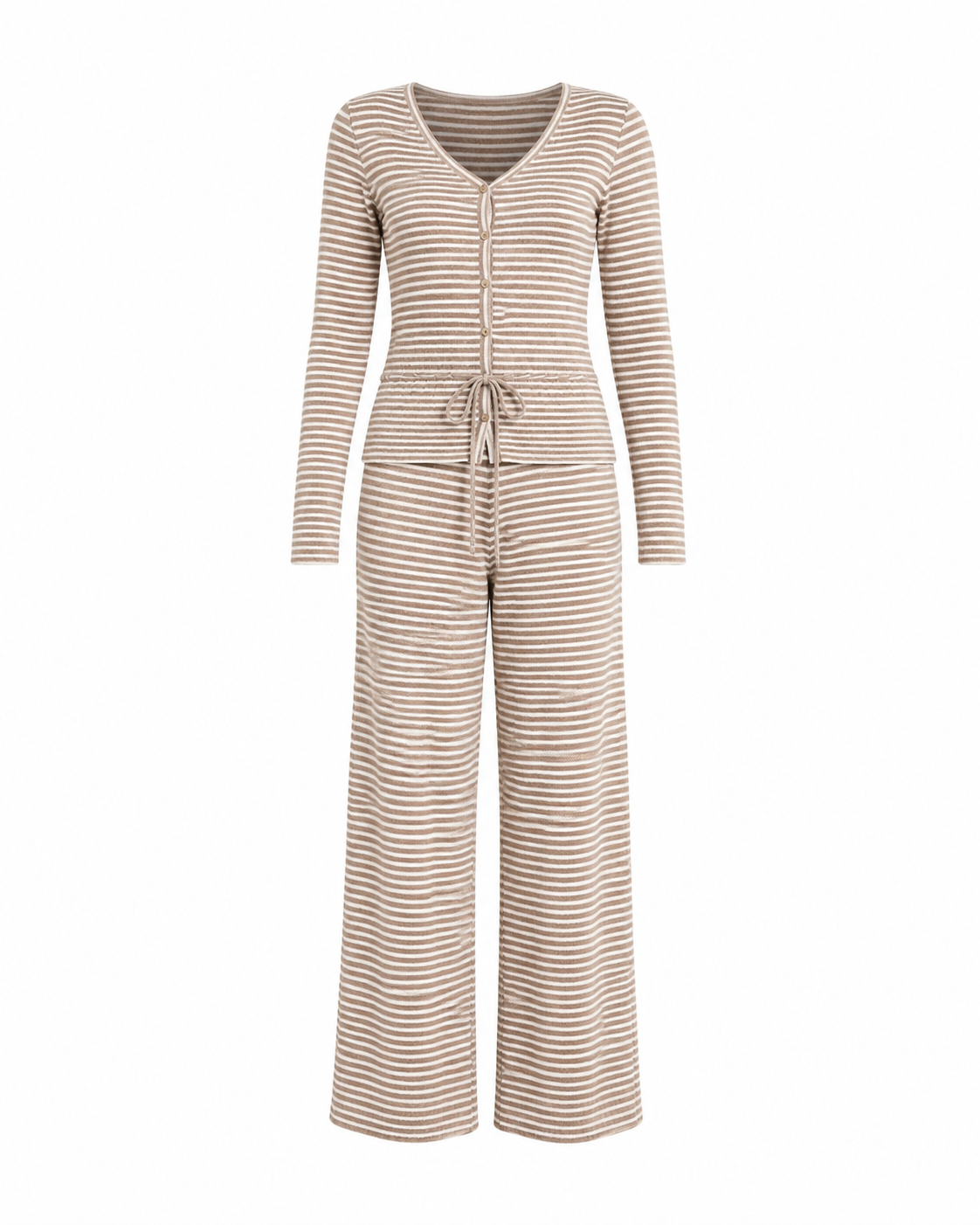 Cream & Taupe Casual Striped Co-ord