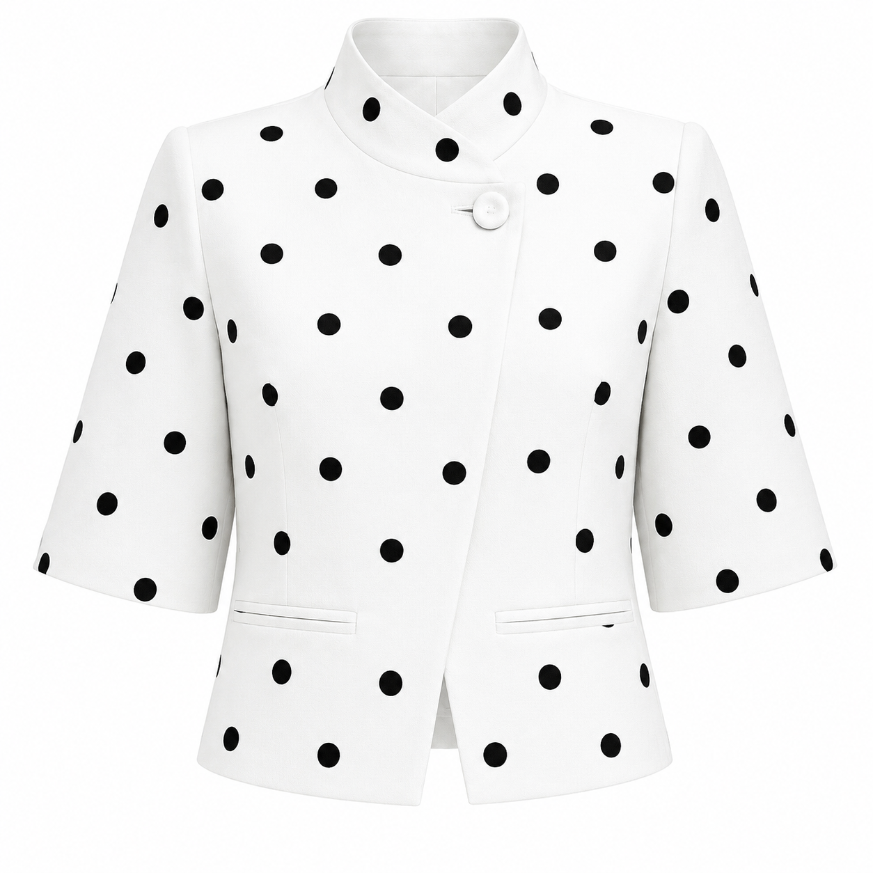 Polka Dot Short Sleeve Wrap Over Blazer