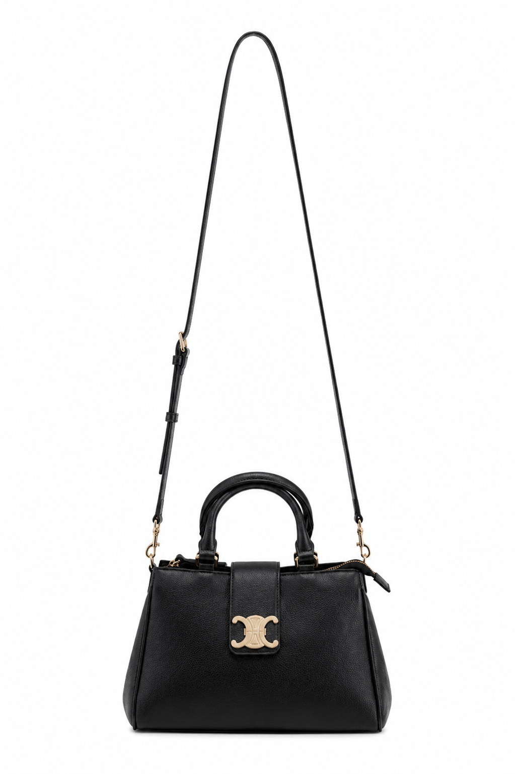 BLACK & GOLD DETAILED FAUX LEATHER BAG