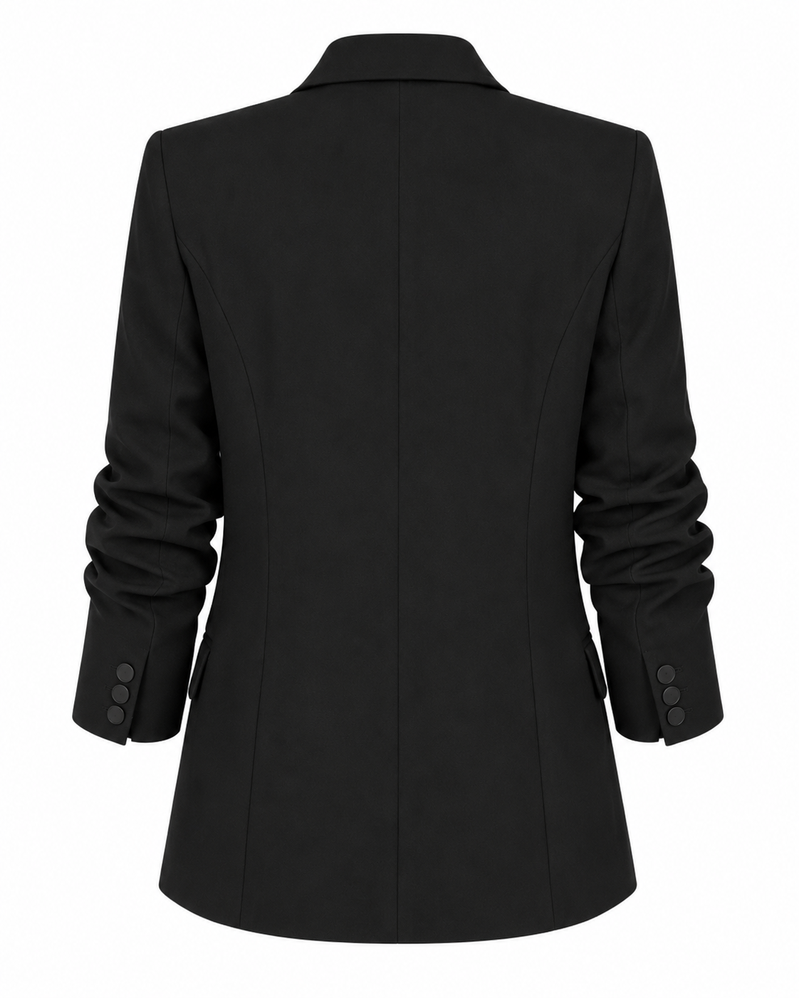 Black Open Blazer with Ruched Sleeves