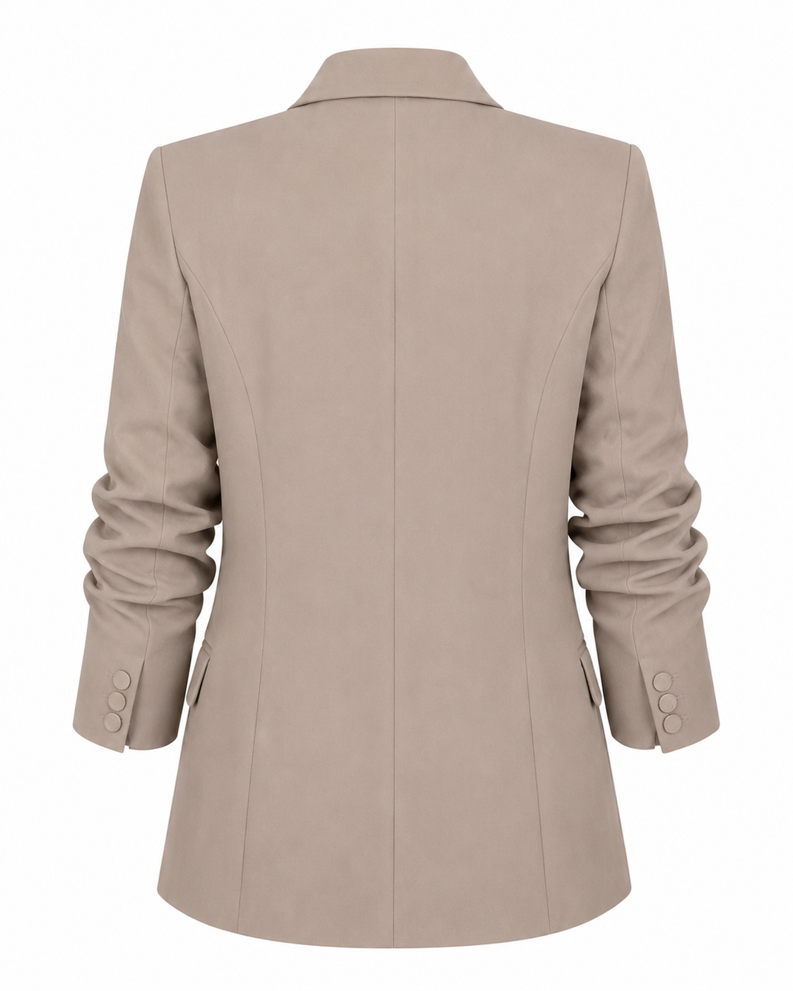 Taupe Open Blazer with Ruched Sleeves