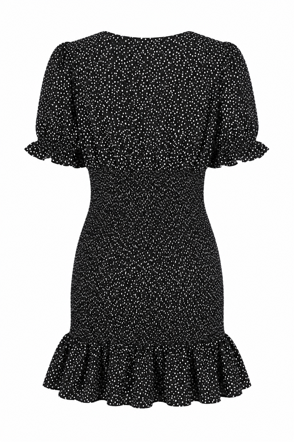 Black & White Polka Dot Print V Neck Mini Dress
