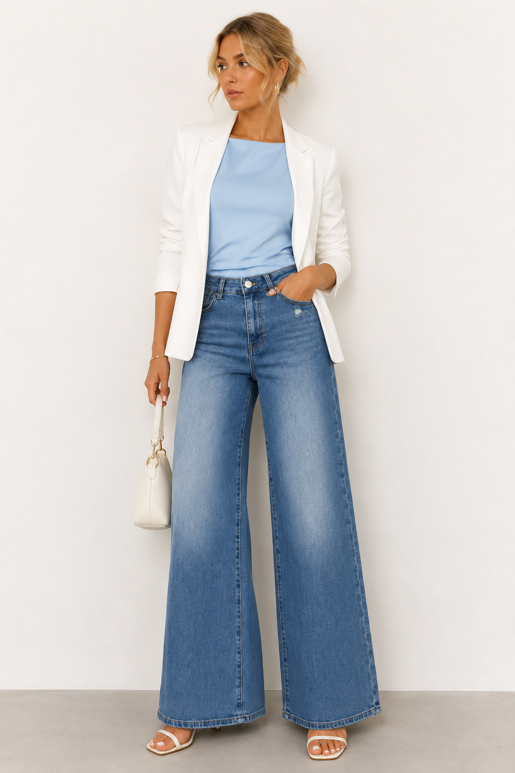 Blue Asymmetric Hem Satin Top