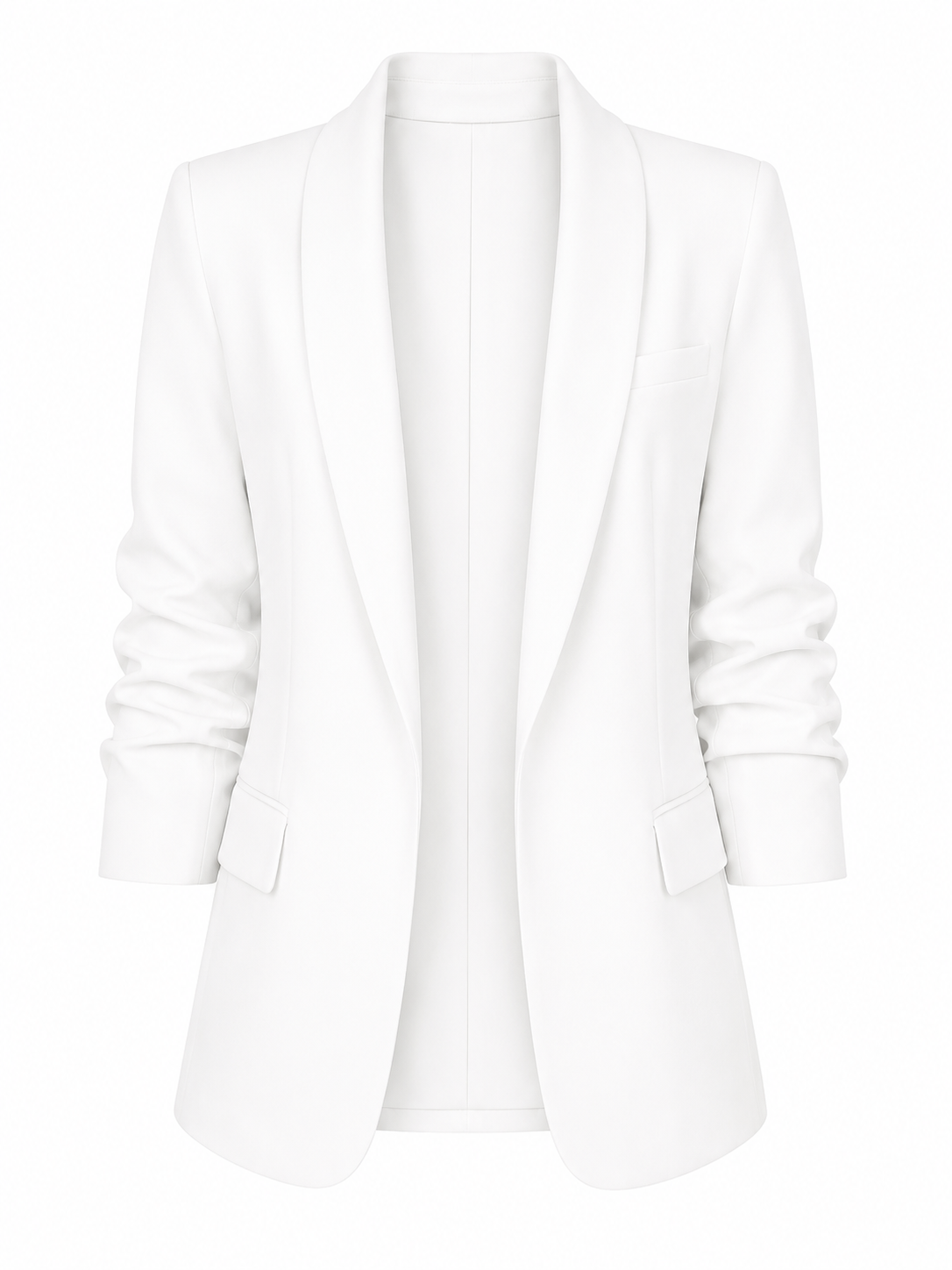 White Open Blazer with Ruched Sleeves