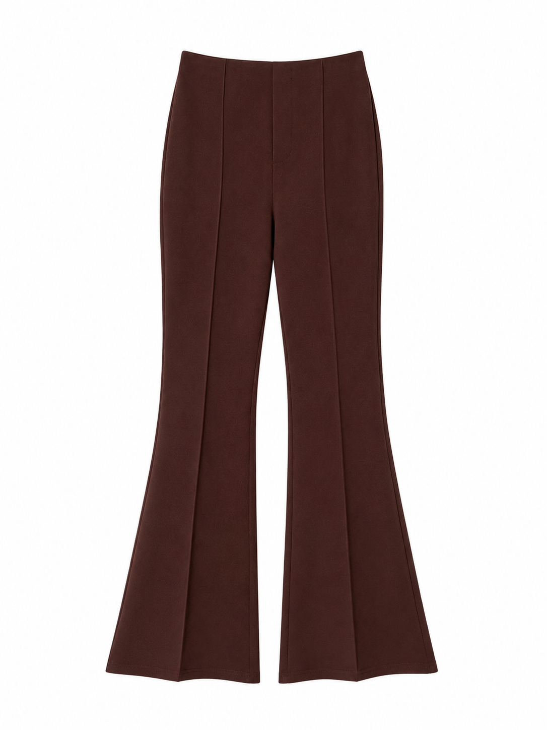 Brown Tailored Flare Trousers in Cream