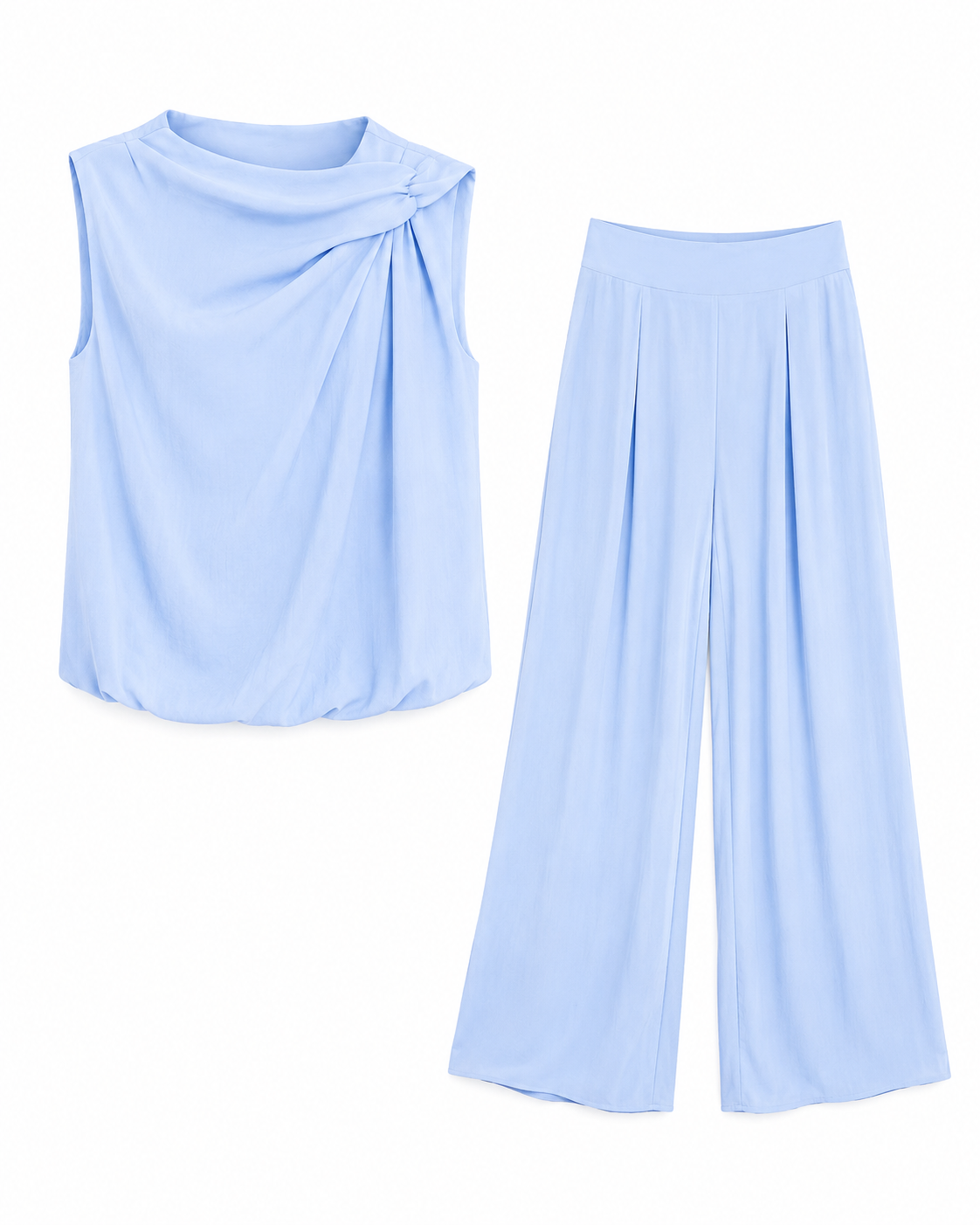 Blue Balloon Hem sleeveless top And Trouser Set