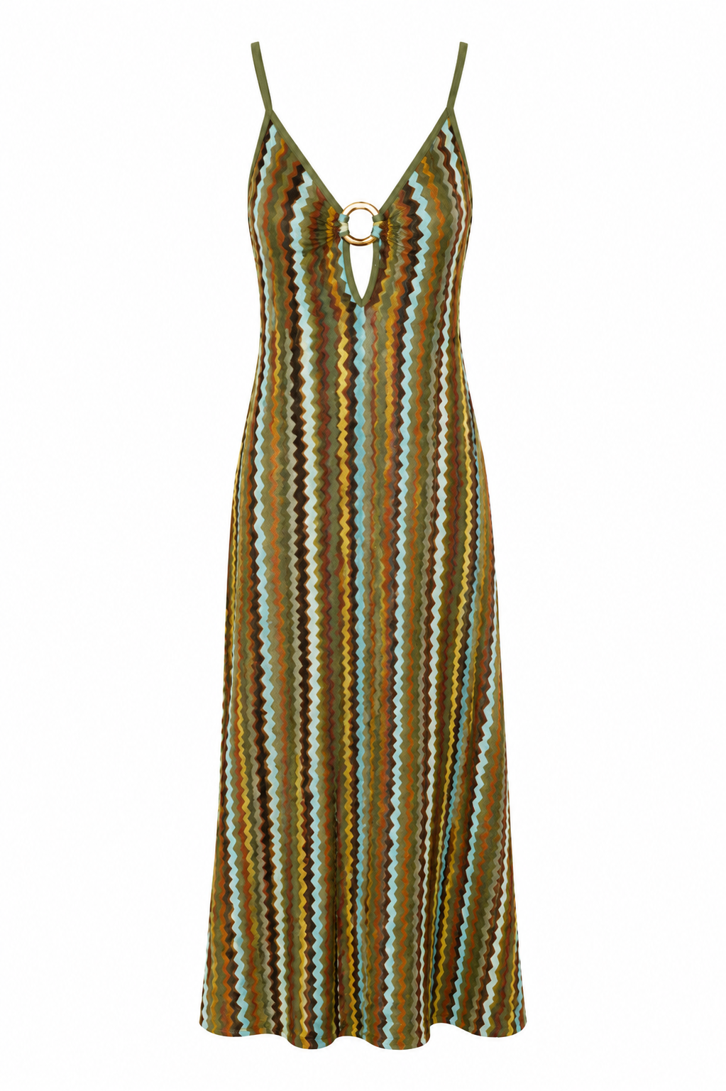 Sunset Waves Maxi Dress with Golden Ring Cut Out
