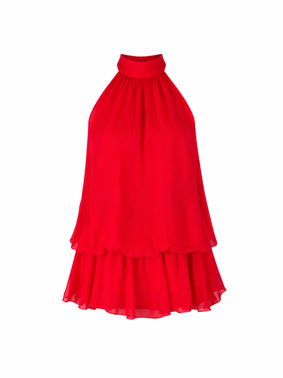 Red Halter Tiered Hem Playsuit