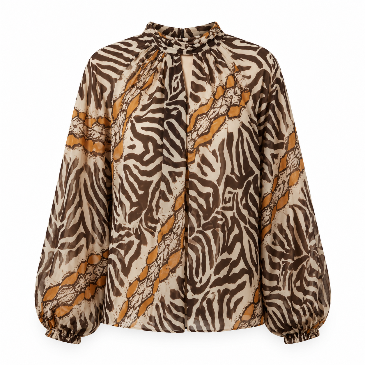Brown Scarf Print Blouse