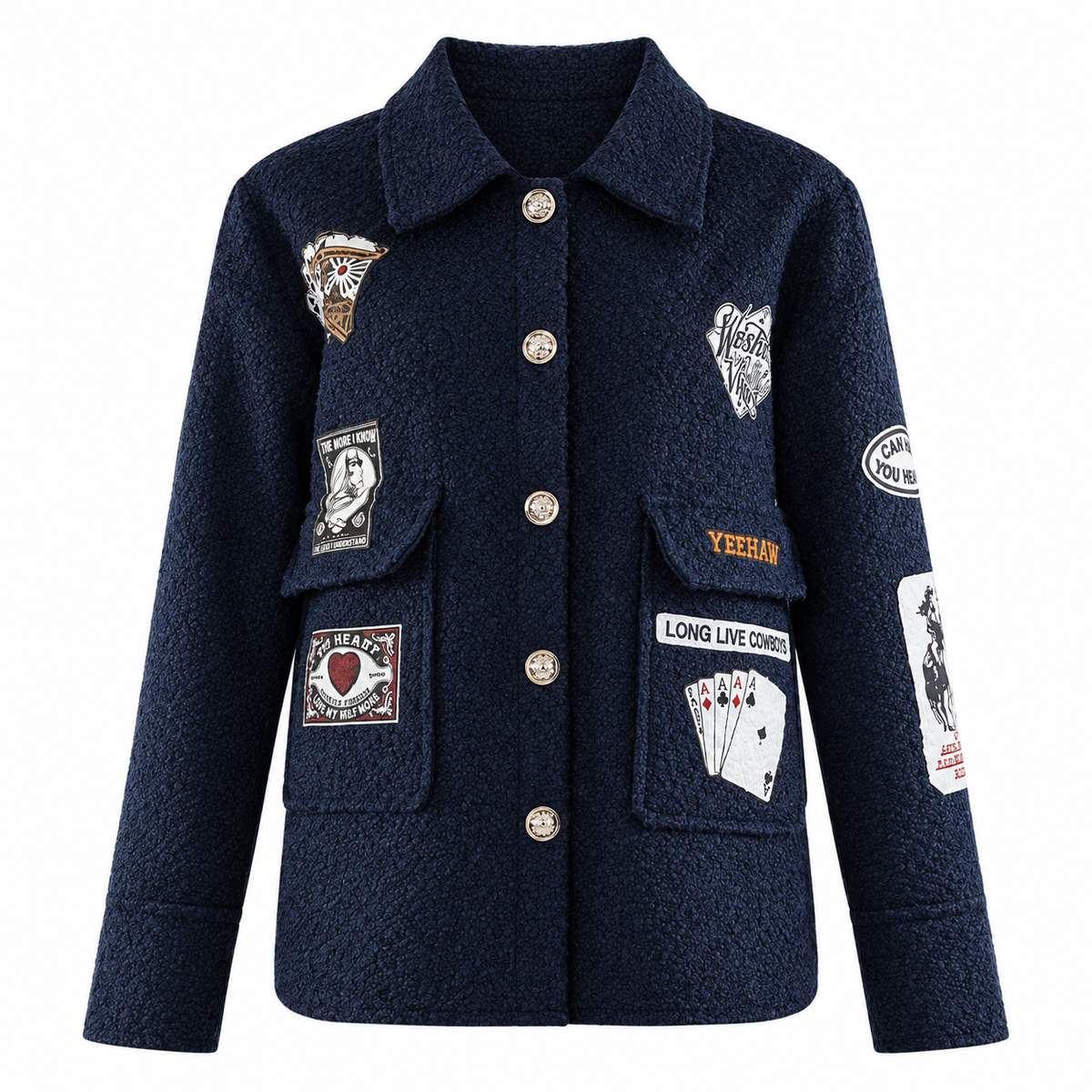 Navy Patch Motif Borg Shacket
