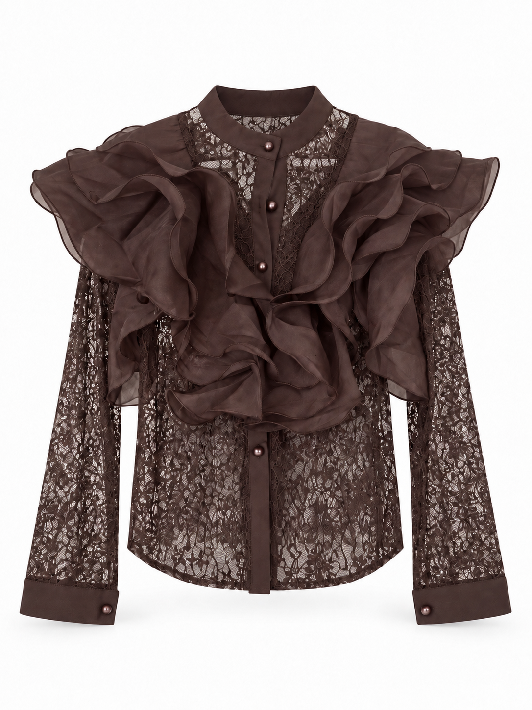 Chocolate Ruffle Lace Blouse