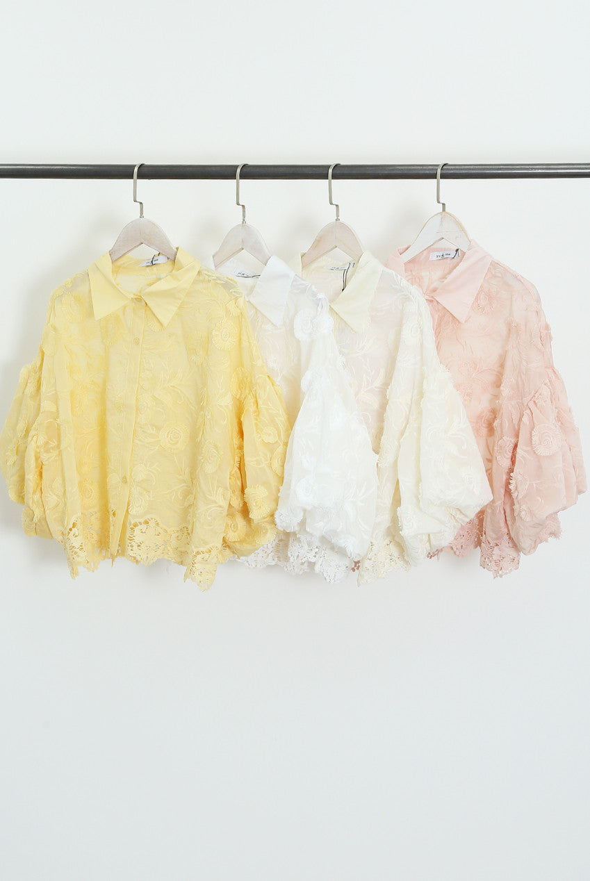 Lace Embroidered Puff Sleeve Blouse