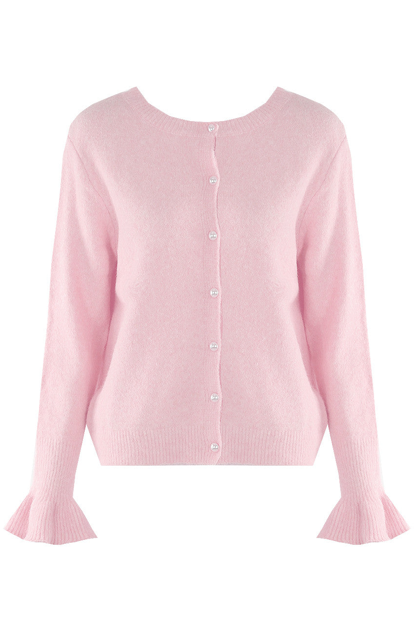 Flute Cuffs Pearls Button Cardigan