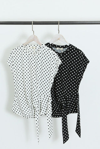 Satin Polka Dots Side Wrap Blouse