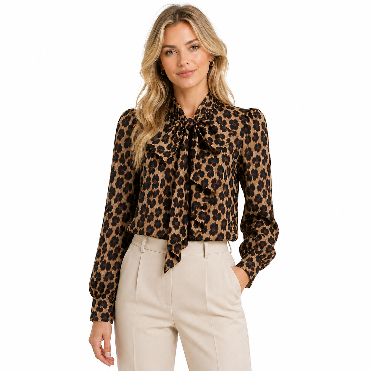 LEOPARD PUSSY BOW BLOUSE
