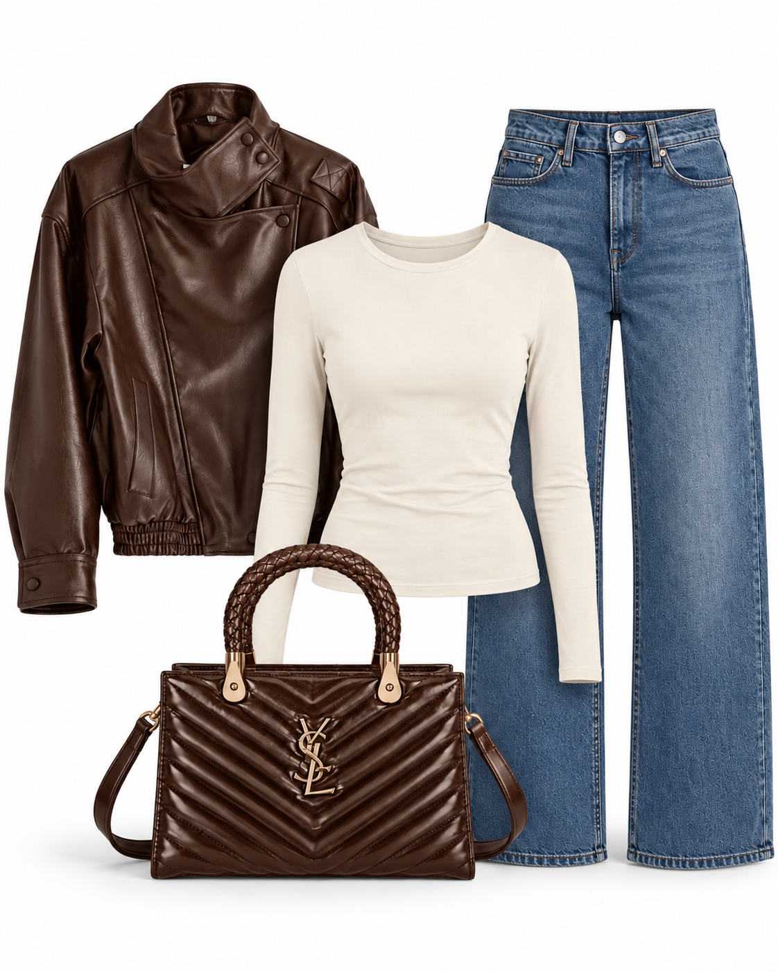 BROWN QUILTED Y BAG