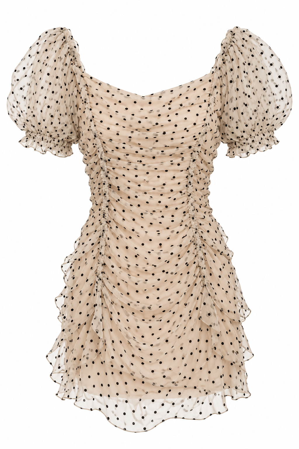 Cream Polka Dot Chiffon Mini Dress