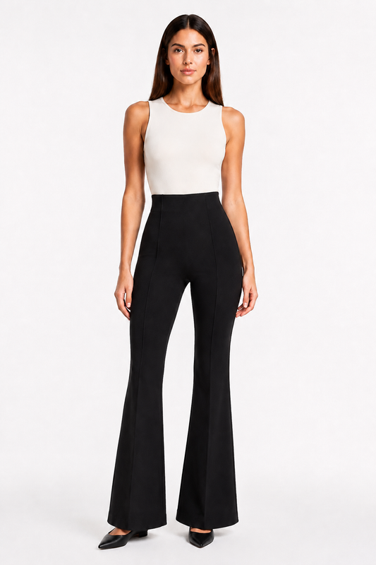 Tailored Flare Hem Trousers in Black
