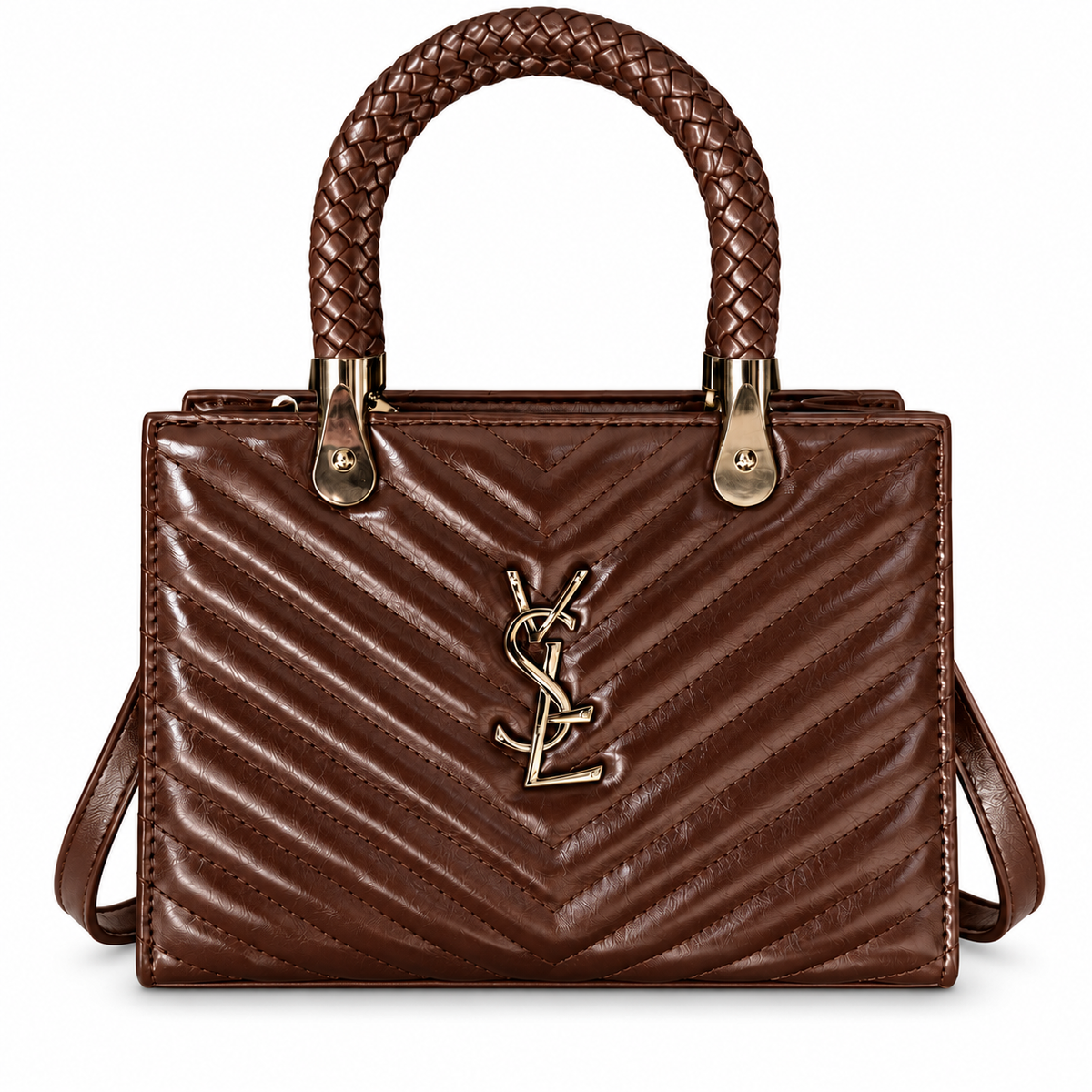 BROWN QUILTED Y BAG