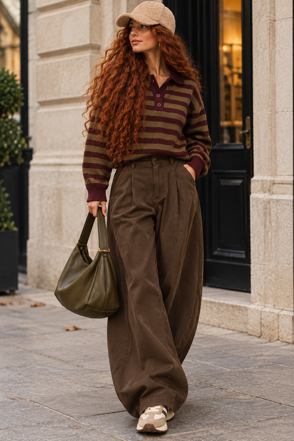Brown & Khaki Striped Collared Jumper