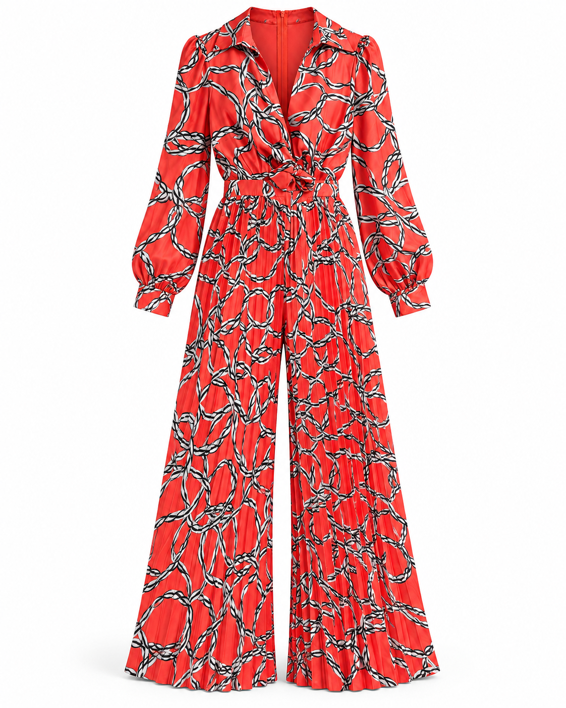 Coral Chain Print Wide-Leg Jumpsuit