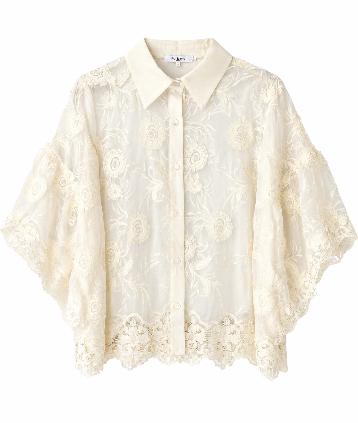 Lace Embroidered Puff Sleeve Blouse