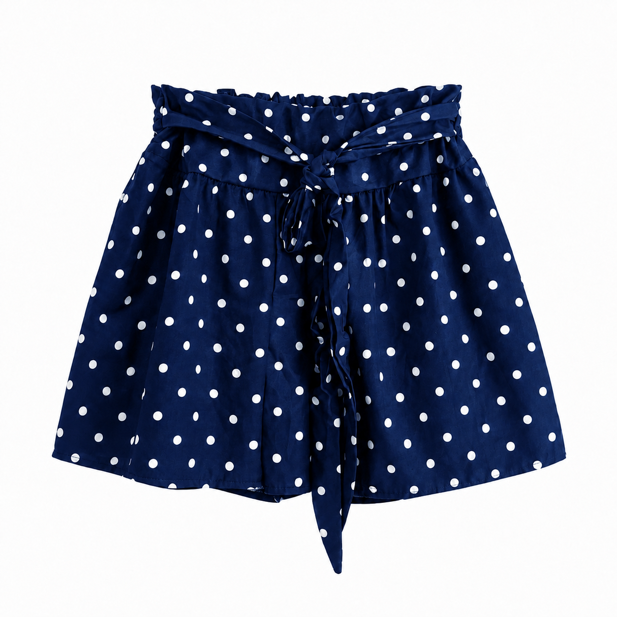 White and Navy Polka Dot Satin Shorts