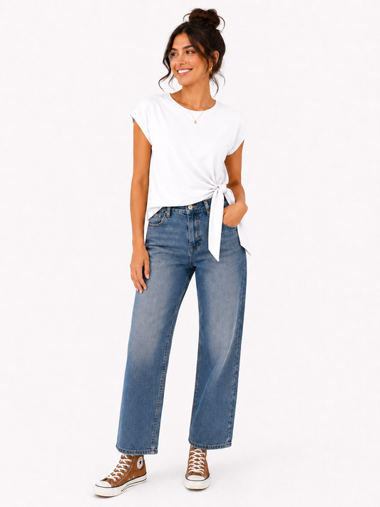 White Tie Side Cap Sleeve Top