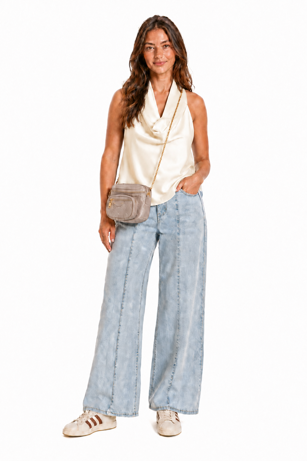 Cream Cowl Halter Neck Asymmetric Blouse