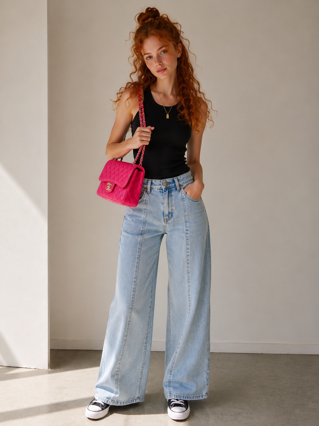 Wide-Leg Panel Jeans
