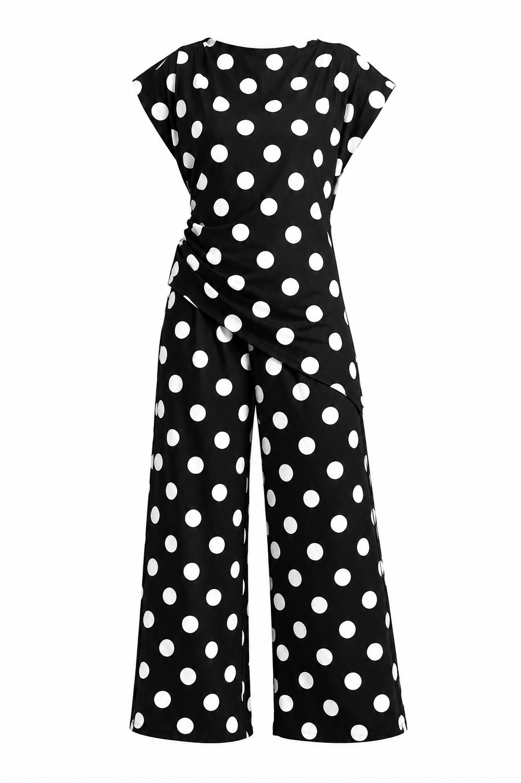 Padded shoulder Polka Dots Wrap Blouse and Trouser Set
