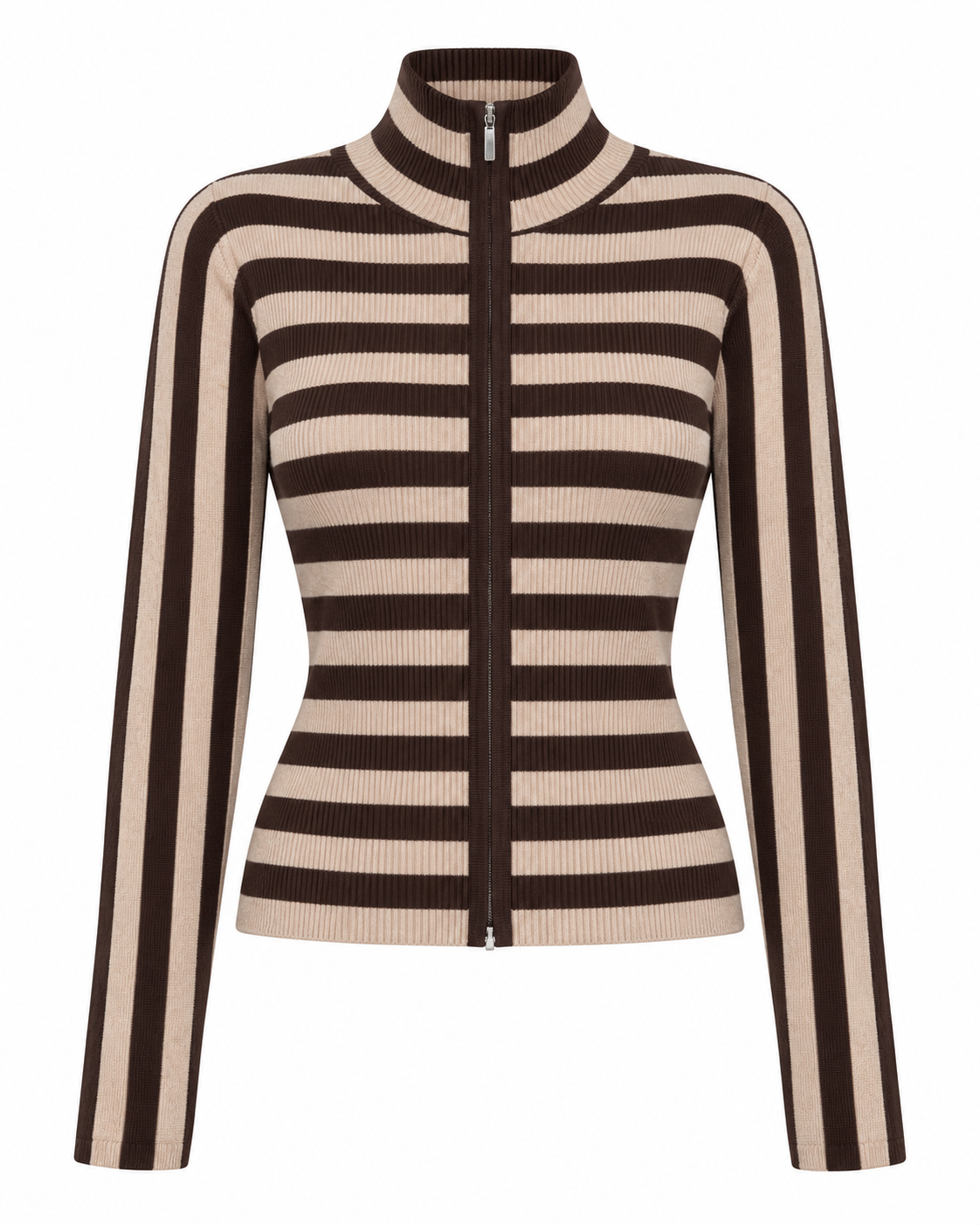 Wine  Fitted Striped Full Zip Cardigan