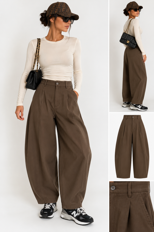 Brown Pleated Barrel Trouser