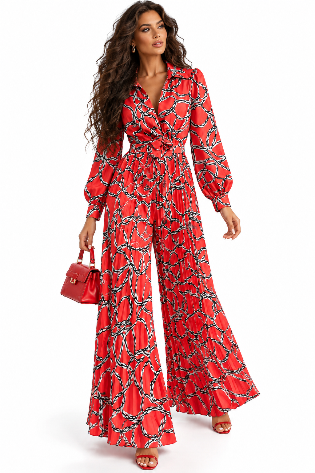 Coral Chain Print Wide-Leg Jumpsuit